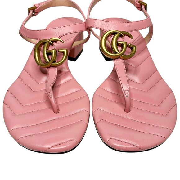 Gucci Marmont Charlotte Wild Rose Sandals 36 Pink Leather GG Logo Block Heel - Picture 3 of 14